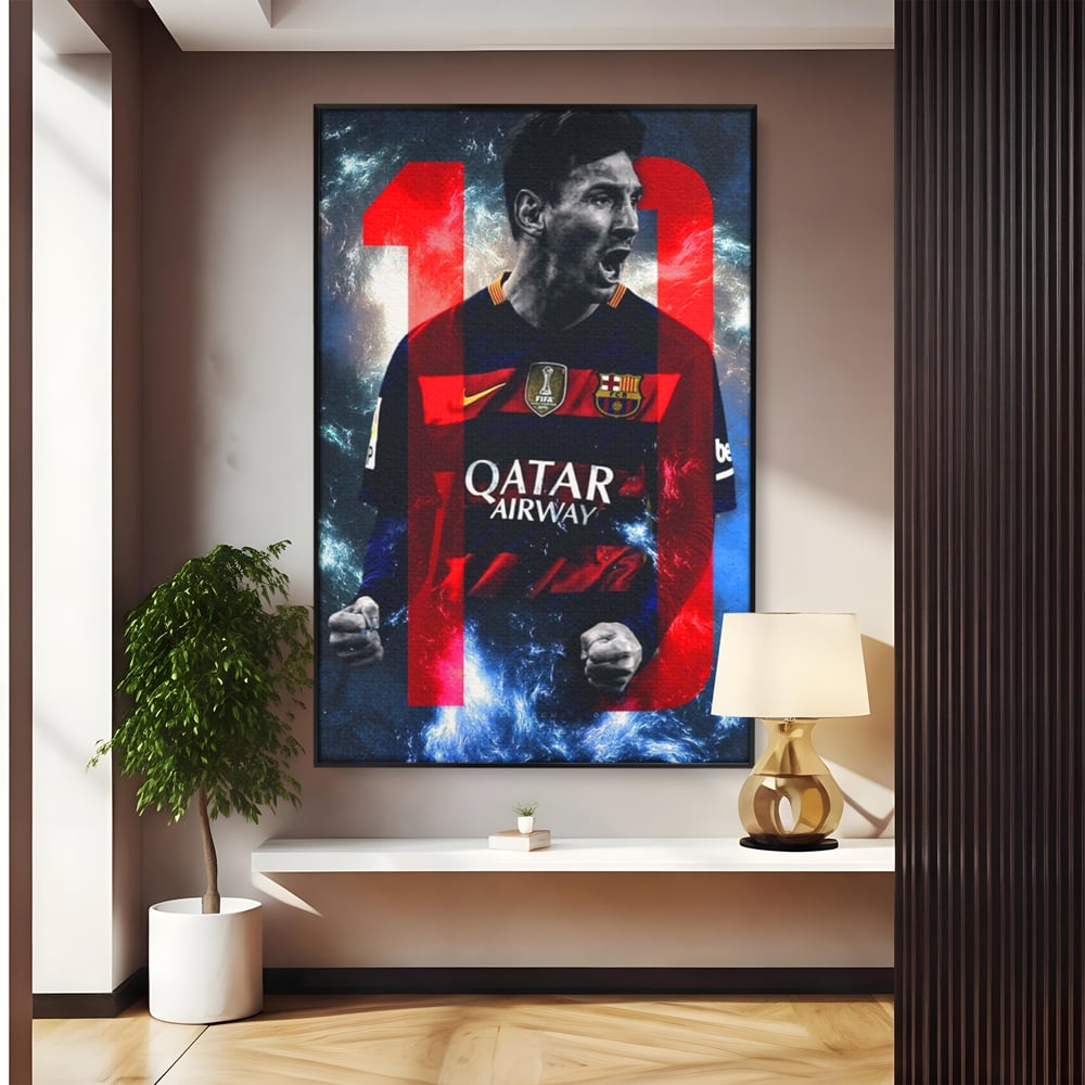 Tablou canvas cu tablou canvas cu fotbalistul messi, in rama de aluminiu negru
